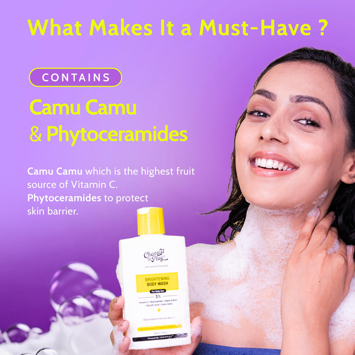 Chemist at Play Brightening Body Wash|Glowing Skin Vitamin C Bodywash | Helps to Reduce Fades Dark Spots, Evens out Skin Tone | Alpha Arbutin| 30X Vitamin C with Camu Camu |For Women & Men | 8 Fl oz Chemist at Play