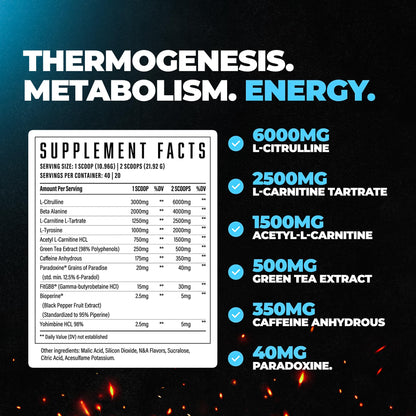 Wrecked Inferno - Thermogenic Pre Workout For Men & Women, Increase Energy, Boost Thermogenesis & Metabolism, Enhance Exercise Performance - Contains L-Citrulline, L-Carnitine, Beta-Alanine & More