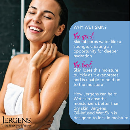 Jergens Wet Skin Body Lotion with Coconut Oil, In Shower Lotion for Dry Skin, Fast-Absorbing, Non-Sticky, Dermatologist Tested, 10 Ounce Jergens