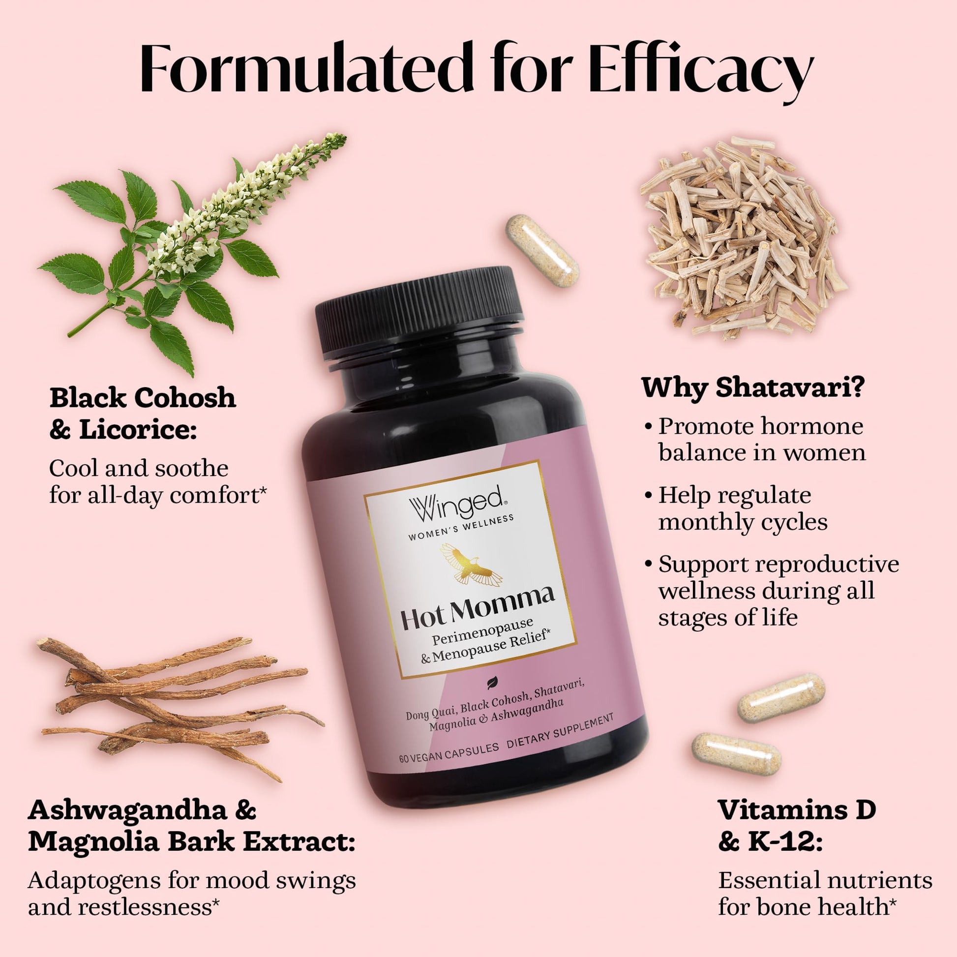 Winged Wellness Hot Momma Menopause Supplements for Women - Hormone-Free Menopause Relief Support for Hot Flashes & Night Sweats with Chaste Tree Berry, Multivitamins & Shatavari - 60 Vegan Capsules Winged Wellness buy australia supplements