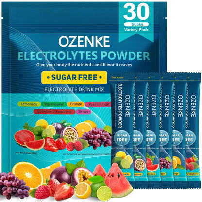 OZENKE Electrolytes Powder Packets, 30 Sticks Hydration Packets Sugar Free, Electrolyte Drink Mix Travel Electrolyte Packets OZENKE