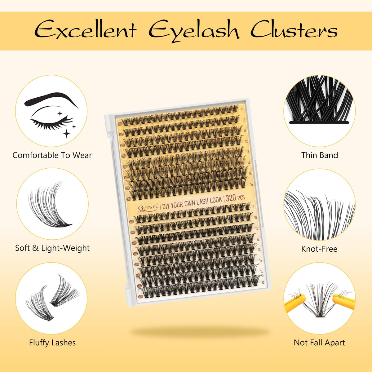 QUEWEL Lash Clusters Kit, 320 Pcs 30D+40D Lash Cluster Eyelash Extensions QUEWEL