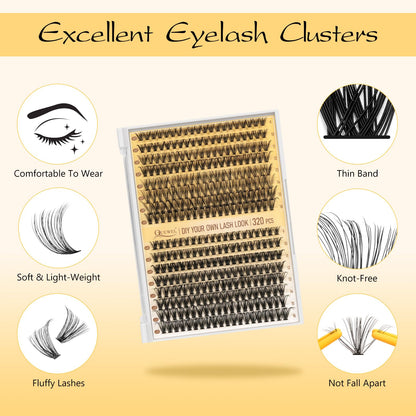 QUEWEL Lash Clusters Kit, 320 Pcs 30D+40D Lash Cluster Eyelash Extensions QUEWEL