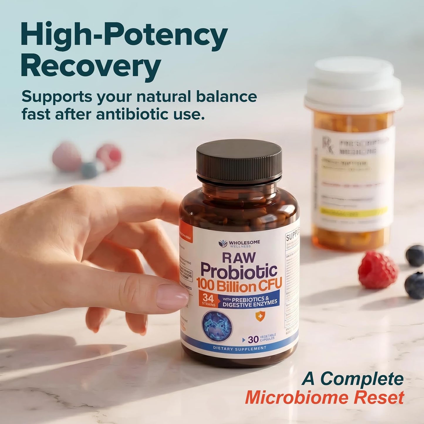 Wholesome Wellness Organic Raw Probiotics 100 Billion CFU, Dr Formulated for Women and Men, Complete Adult Supplement with Prebiotics and Digestive Enzymes; 30 Capsules, Shelf Stable Gsupps Australia