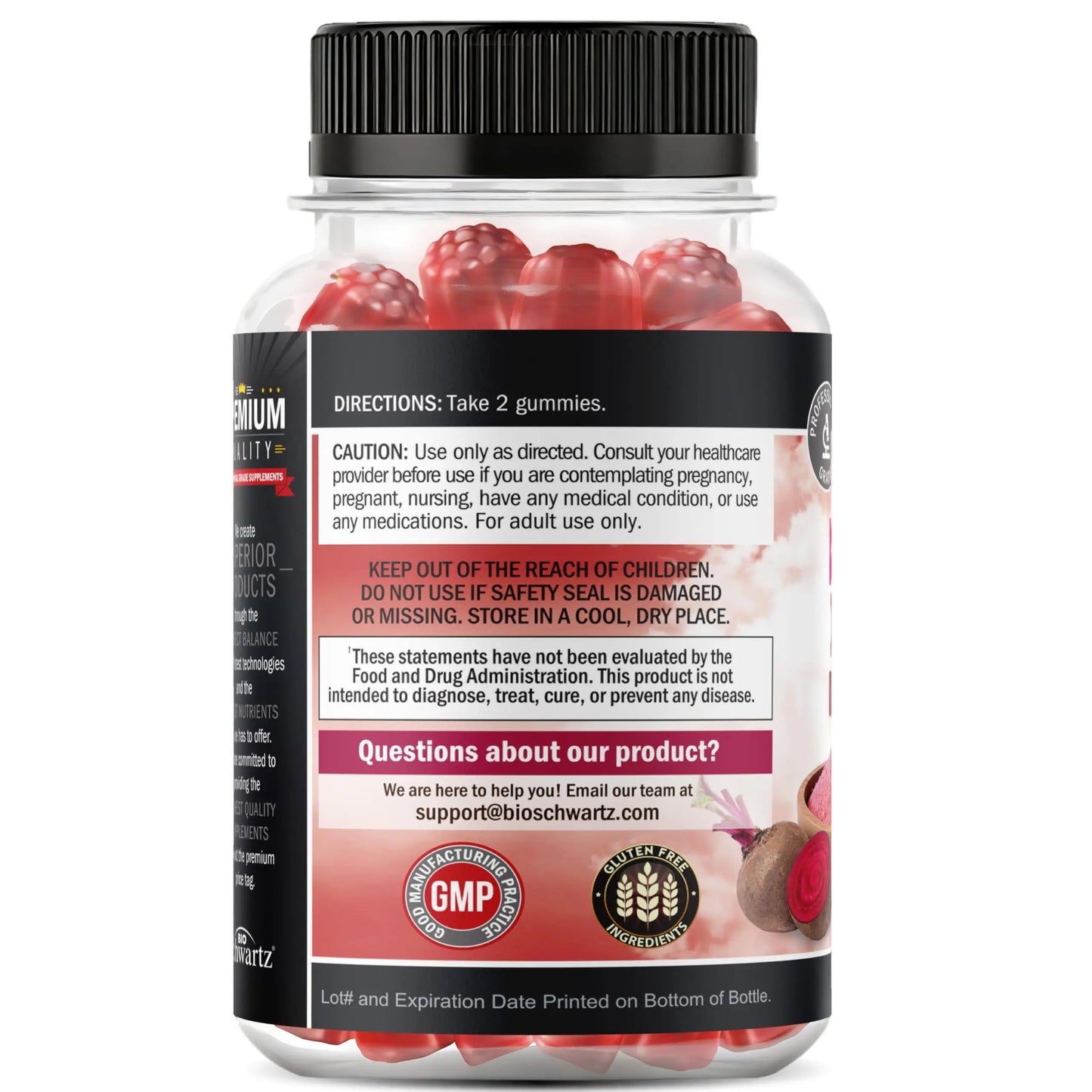 Sugar Free Beet Root Gummies - Nitric Oxide Gummies Infused with Coconut Oil for Highest Absorption - Supports Energy & Whole Body Health BioSchwartz