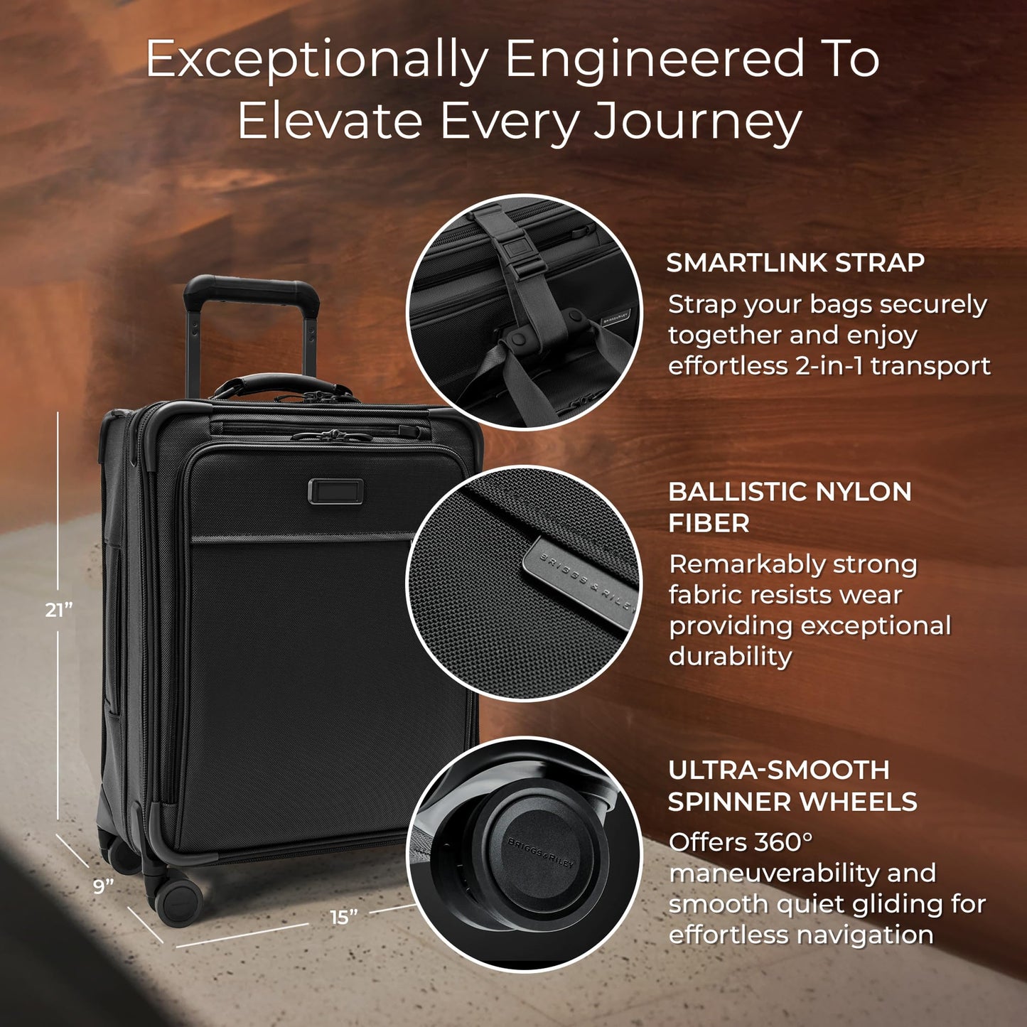 Briggs & Riley Essential 22" Carry On Expandable Spinner - Luggage for Travel, Suitcases with Wheels, Softside Rolling Bag for Men & Women, Self-Repairing Zipper - Baseline Collection, Black Gsupps Australia