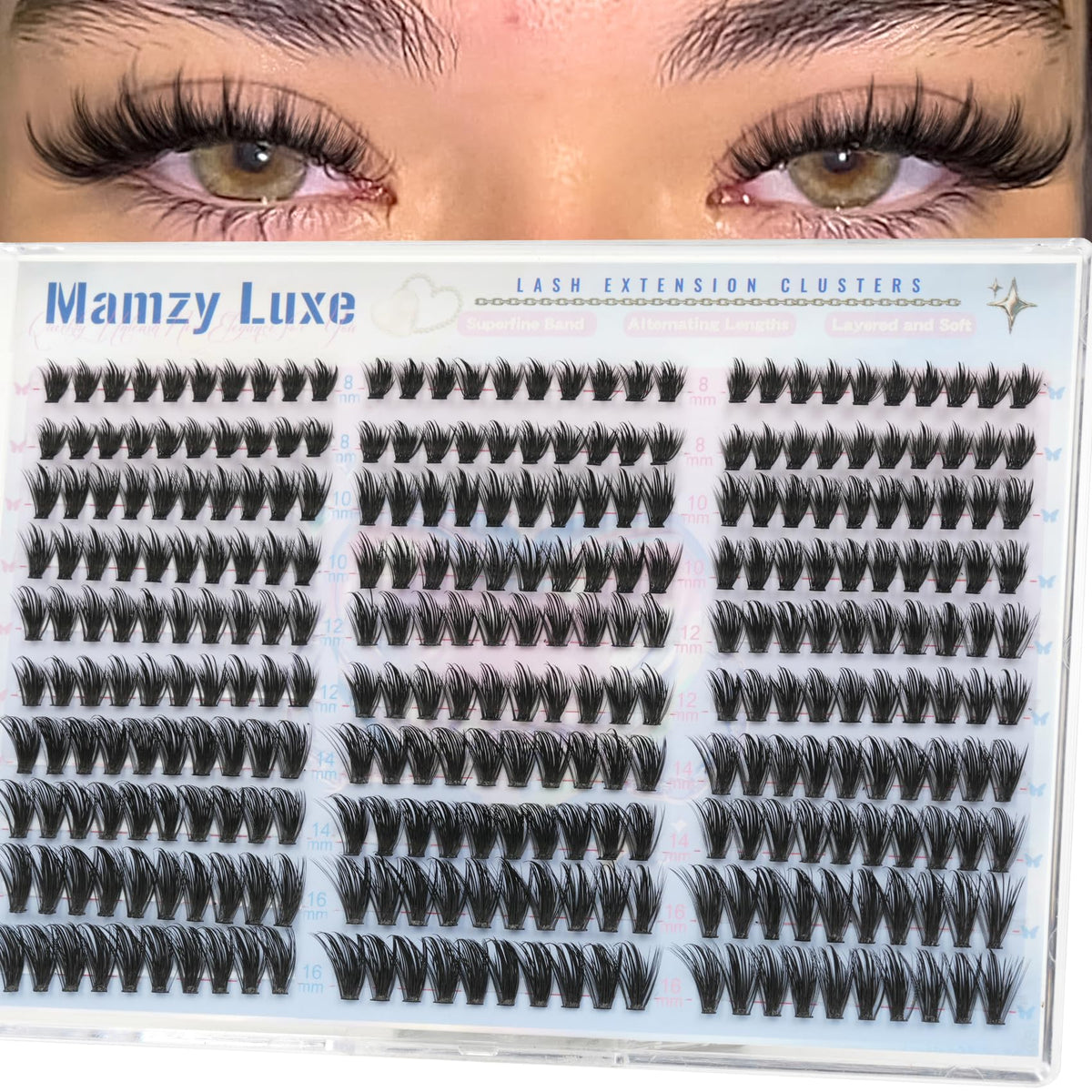 Manga Lash Clusters With Spikes Wispy Eyelashes Natural Cluster Eyelash Extensions 300Pcs False Lashes Clusters D-Curly 8-16MM Individual Lashes Extension DIY Waterproof Daily Anime Eye Lash Clusters Mamzy Luxe