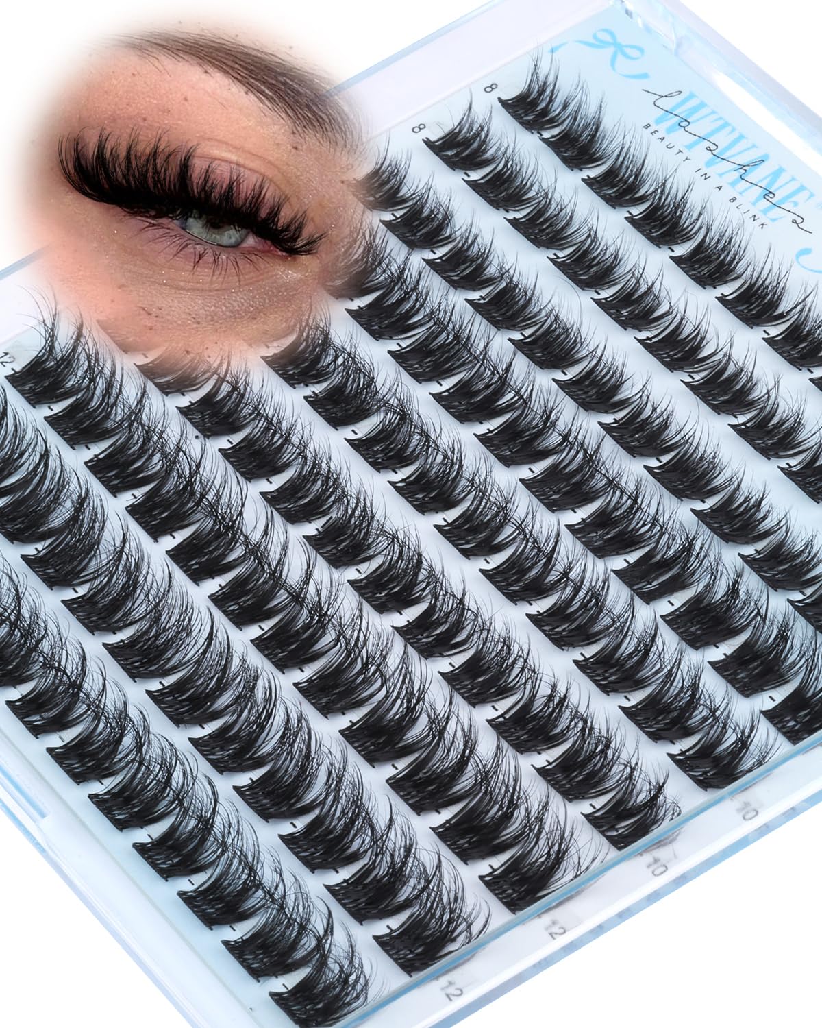 Wispy Lash Clusters Fluffy Eyelash Clusters 8-10-12mm Cluster Eyelash Extensions Volume D Curl Individual Lashes Clusters Wispy Fluffy Lash Extensions with Thin Band Soft for Daily Wear wtvane