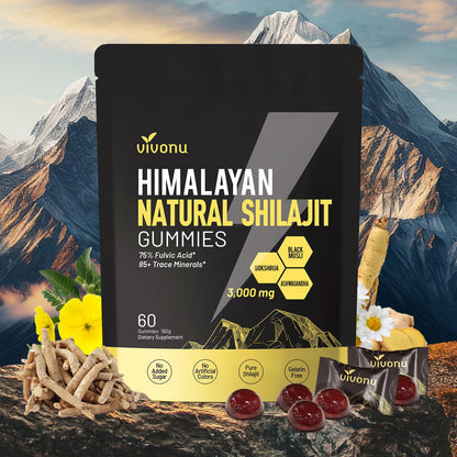 Himalayan9 Shilajit Gummies with Ashwagandha & Gokshura | 85+ Trace Minerals & Fulvic Acid | Organic, Non-GMO Micronutrient Supplement VivoNu