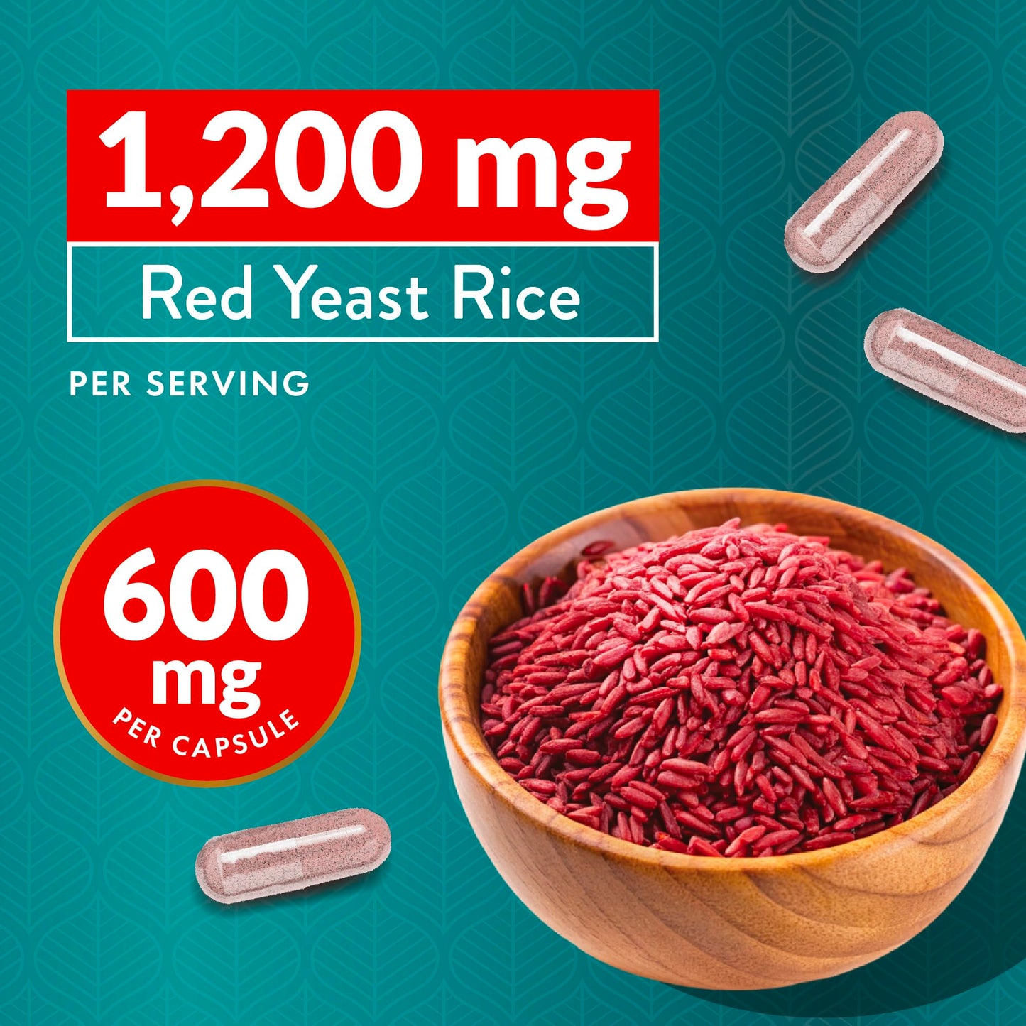Red Yeast Rice with CoQ10 Supplement | Healthy Cholesterol Levels & Heart Health Support | Extra Strength Red Yeast Rice 1200 MG (600 MG Per Capsule) with Monakolin K Purely Holistic