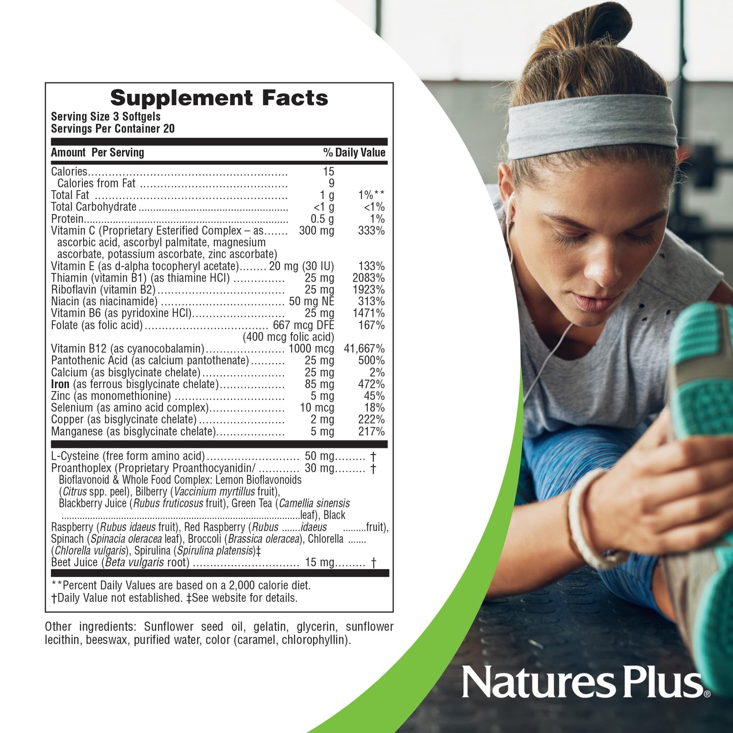 NaturesPlus Hema-Plex Iron - 60 Fast-Acting Softgels - 85 mg Iron + Vitamin C & Bioflavonoids for Healthy Red Blood Cells NaturesPlus