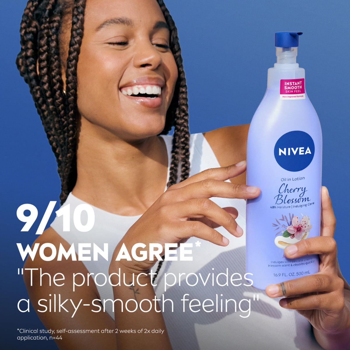 NIVEA Oil Infused Cherry Blossom and Jojoba Oil Body Lotion for Women, Fast-Absorbing and Non-Greasy Cherry Blossom Scented Lotion Moisturizes for 48 Hours, 16.9 Fl Oz Pump Bottle NIVEA