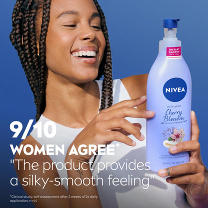NIVEA Oil Infused Cherry Blossom and Jojoba Oil Body Lotion for Women, Fast-Absorbing and Non-Greasy Cherry Blossom Scented Lotion Moisturizes for 48 Hours, 16.9 Fl Oz Pump Bottle NIVEA