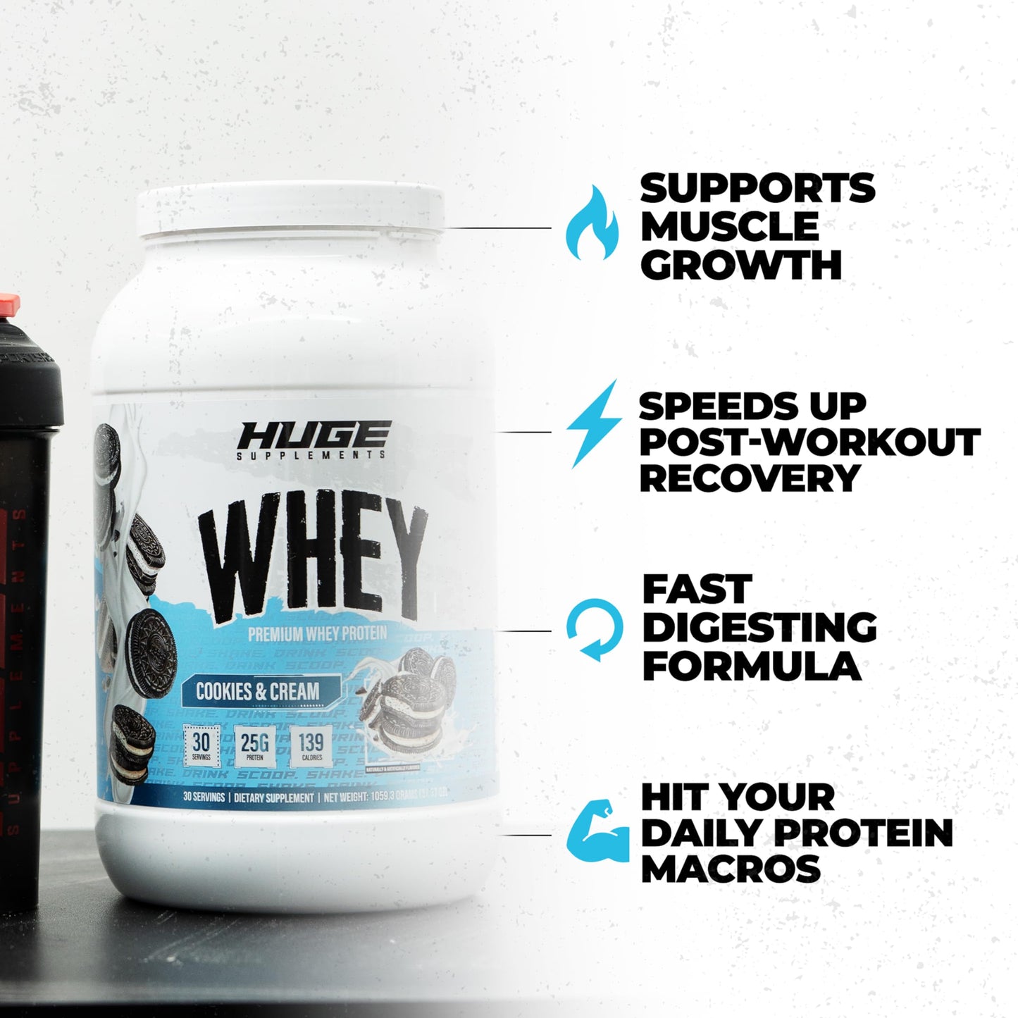 Huge Whey, Protein Powder for Muscle Gain, 25g Protein, 12g EAAs, Supports Muscle Growth, Performance & Recovery (Chocolate Brownie, 30 Servings)