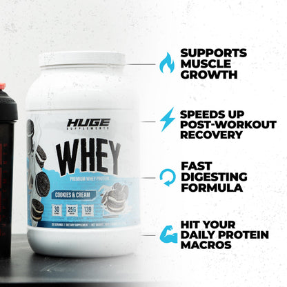 Huge Whey, Protein Powder for Muscle Gain, 25g Protein, 12g EAAs, Supports Muscle Growth, Performance & Recovery (Chocolate Brownie, 30 Servings)
