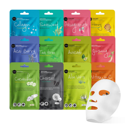 Celavi Korean Face Mask Sheet Set, Facial Spa Masks for Women, 12 Pack Celavi Cosmetics