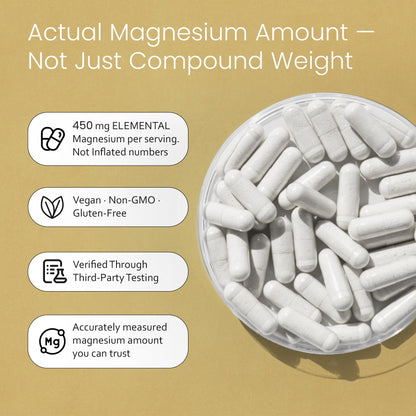NaturaLife Labs Magnesium Glycinate - 450 mg per Serving – 120 Vegan Capsules - Non-GMO, Gluten-Free, Vegan NaturaLife Labs