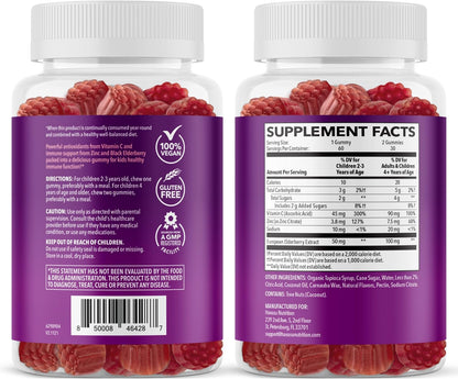 Elderberry Gummies for Kids with Vitamin C & Zinc, Berry, 30 Servings | Vegan, Non-GMO, Gluten Free Immune Support for Children, Daily Defense with Antioxidants & Essential Nutrients, 60 Count Gsupps Australia