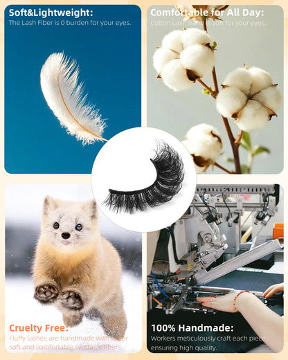 False Eyelashes Full Mink Lashes Long Eyelashes 200D Wispy Thick Russian Strip Lashes Cat Eye Volume Lash Strips D Curvature Dramatic 7 Pairs Fake Lash Extensions by Boahankuke Boahankuke