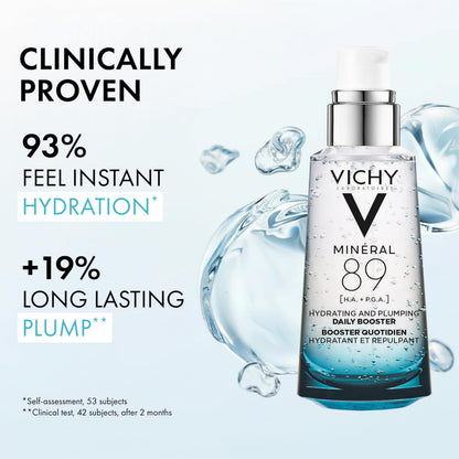 VICHY Mineral 89 Booster, Pure Hyaluronic Acid Serum for Face with Polyglutamic Acid for Skin Barrier Repair, Plumps & Hydrates VICHY