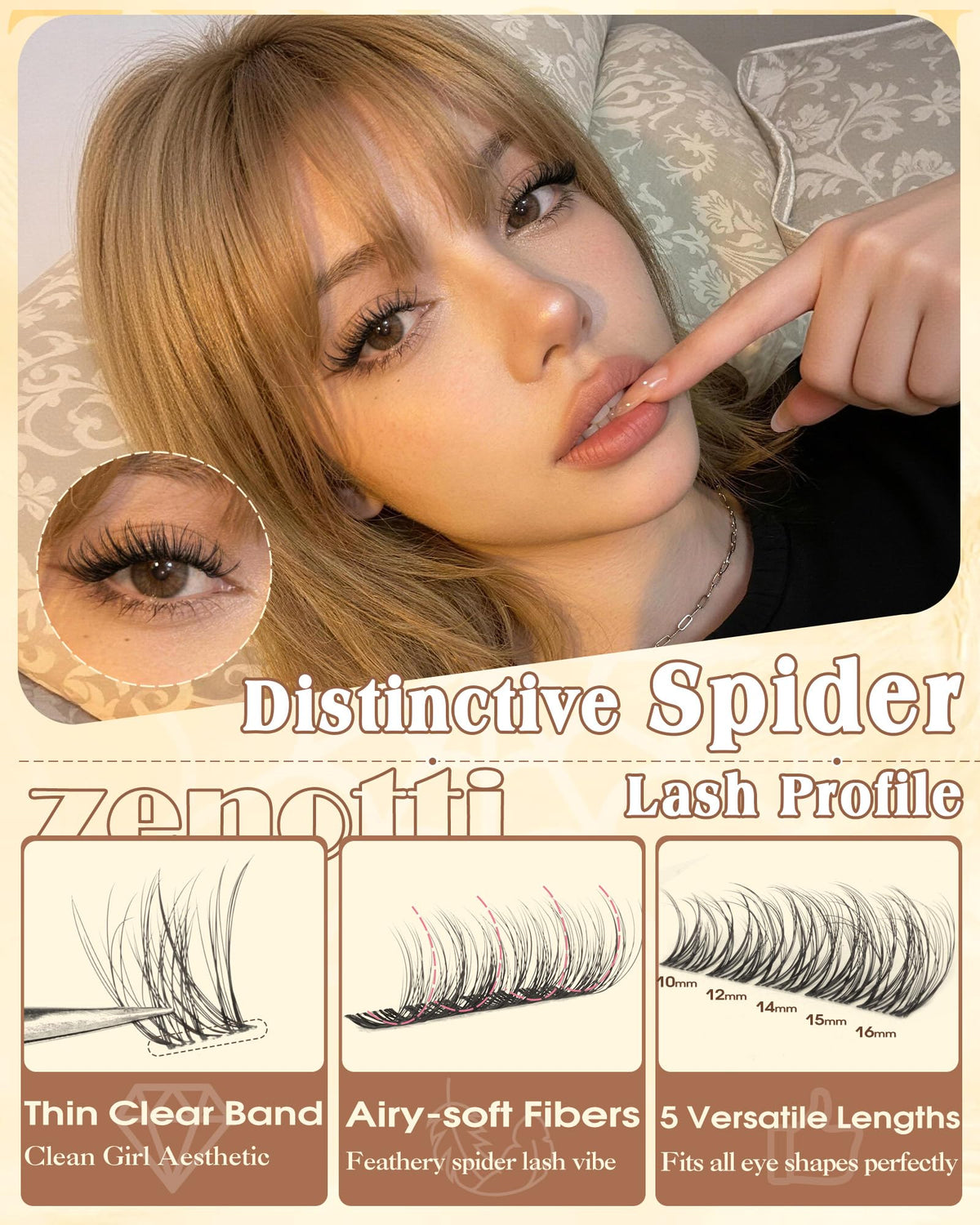 Spider Breeze Lash Clusters DD Curl 180PCS Natural Eyelash Clusters Wispy Cluster Eyelash Extensions Breeze Venus Lashes Cluster with Invisible Band Kim K Style Eyelash Extensions by zenotti zenotti