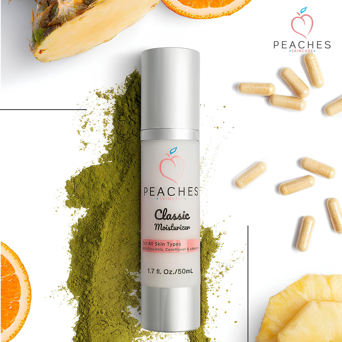 Peaches Skin Care Vegan Classic Moisturizer with Gotu Kola Cream, 1.7 oz Peaches Skin Care