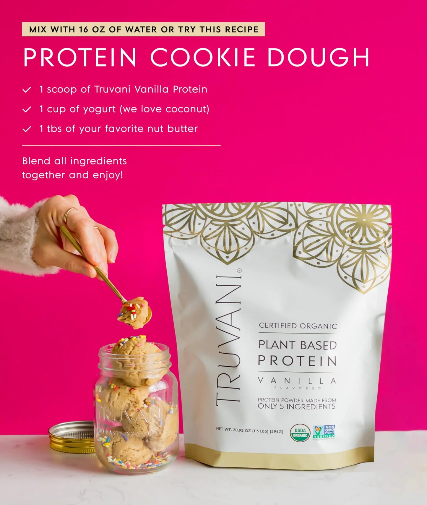 Truvani Organic Plant Based Protein Powder | Vanilla | 20g Pea Protein | 18 Servings | Vegan & Keto | Gluten & Dairy Free | Low Carb | No Added Sugar Truvani