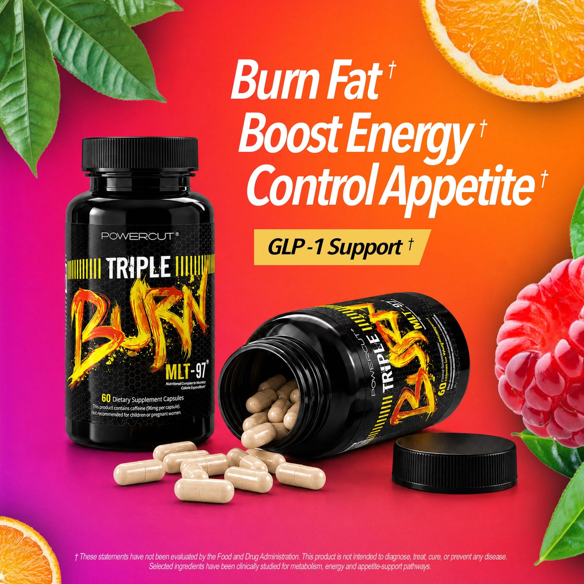Triple Burn  Pills for Women & Men, Fat Burner GLP-1 Support, Appetite Suppressant, Diet Pills with Green Coffee Extract & Cayenne (60 Capsules) powercut buy australia supplements