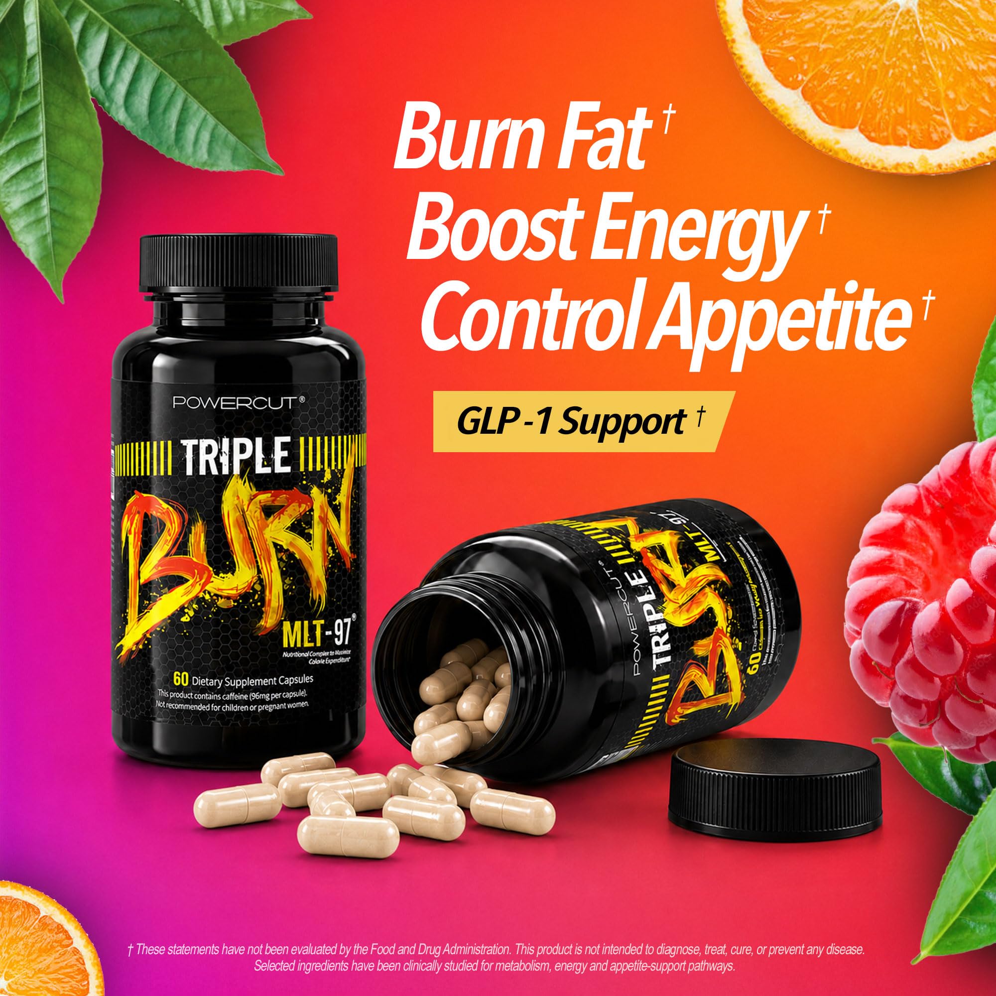 Triple Burn  Pills for Women & Men, Fat Burner GLP-1 Support, Appetite Suppressant, Diet Pills with Green Coffee Extract & Cayenne (60 Capsules) powercut buy australia supplements