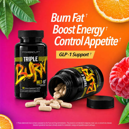 Triple Burn  Pills for Women & Men, Fat Burner GLP-1 Support, Appetite Suppressant, Diet Pills with Green Coffee Extract & Cayenne (60 Capsules) powercut