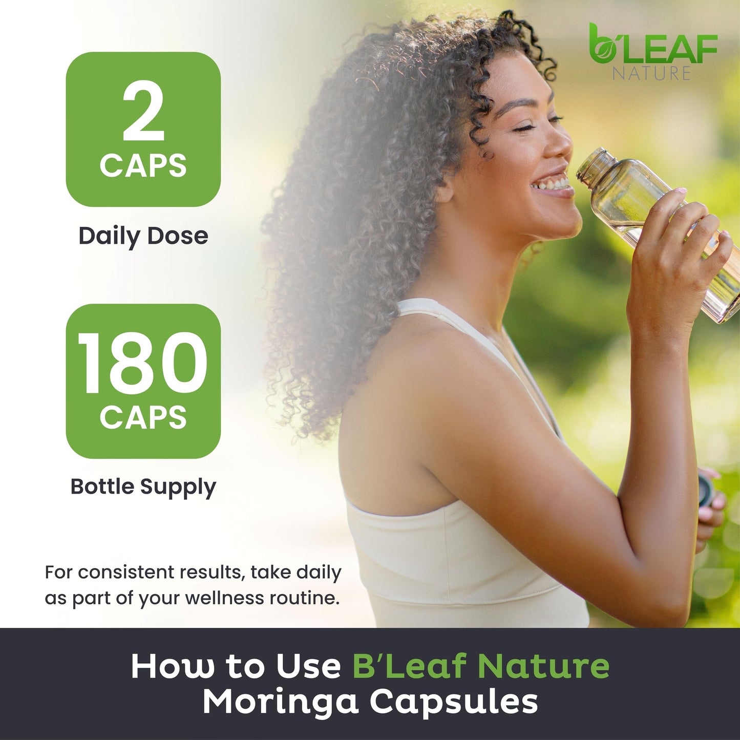 B'Leaf Nature Moringa Capsules Organic 1000mg — Pure Moringa Oleifera Leaf Powder Capsules for Energy & Immune Support B'LEAF NATURE