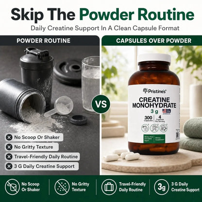 PRISTINE'S Creatine Monohydrate Capsules for Women & Men - NSF Certified 75 Day Supply 3G Creatine Pills for Women - Cognitive & Athletic Performance Support PRISTINE'S