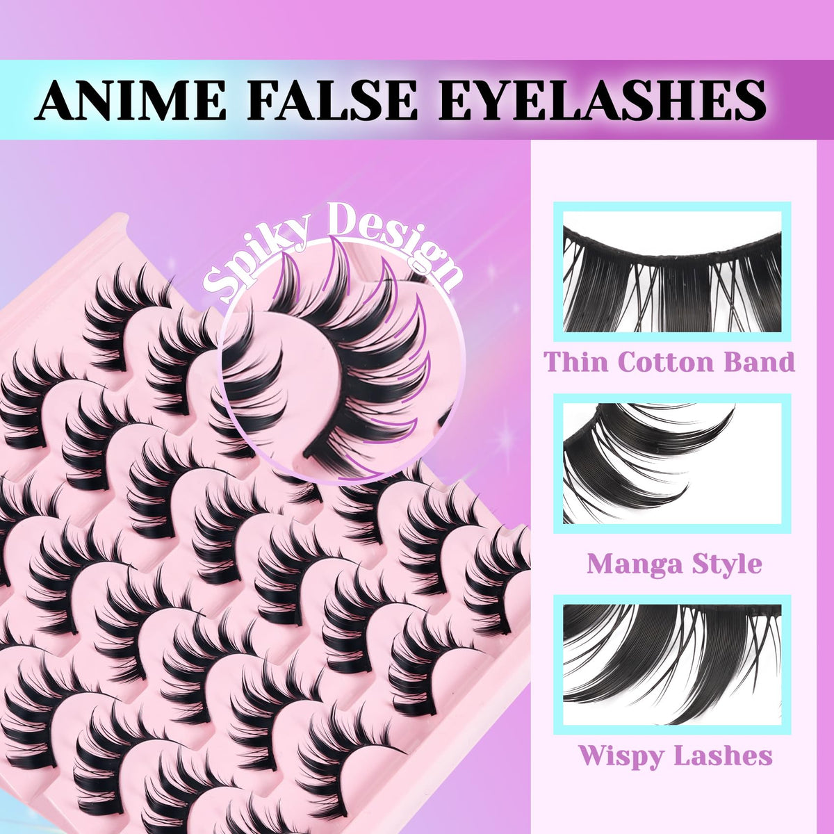 Losha Lashes Spiky Manga Lashes 14 Pairs Anime False Eyelashes (Cutes) Losha