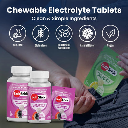 SaltStick Electrolyte FastChews - 60 Mixed Berry Chewable Tablets - Salt Tablets for Running and Hydration, Electrolyte Chews - 60 Count Bottle SaltStick