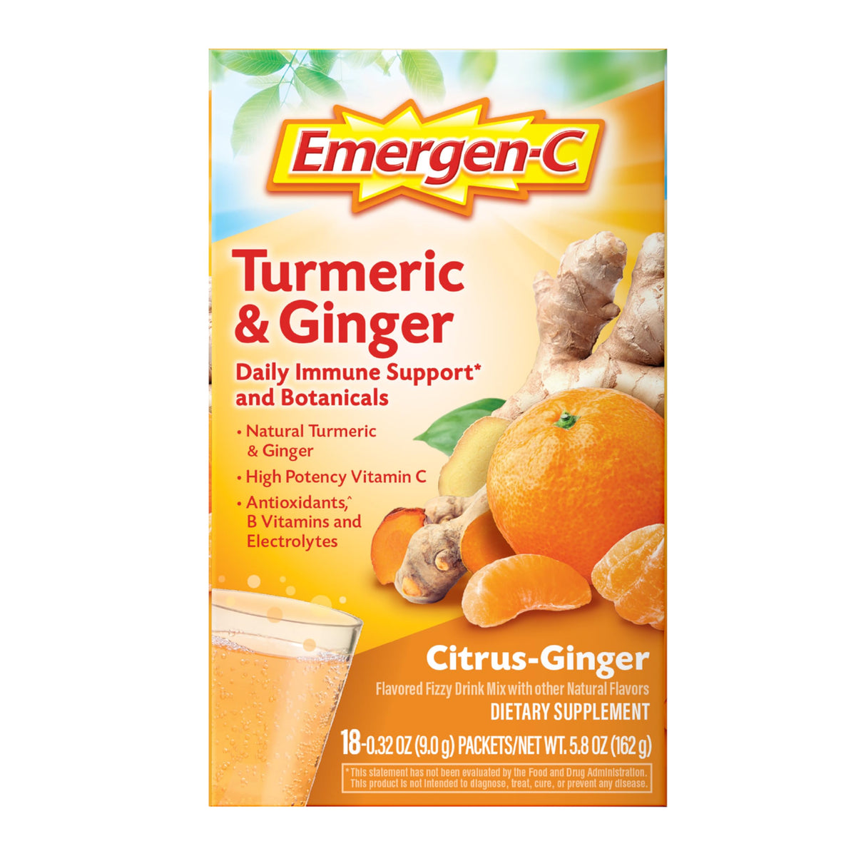 Emergen-C Citrus-Ginger Fizzy Drink Mix, Turmeric and Ginger, Immune Support, Natural Flavors Emergen-C