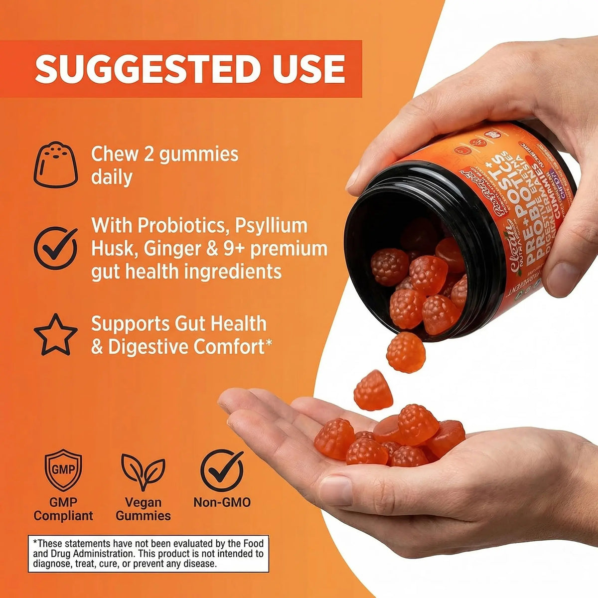 Clean Nutra Prebiotic Postbiotic Digestive Enzymes Gummies with Chicory Root, Boswellia Serrata, Turmeric, and Akkermansia | Pre+Post Probiotics Supplement Clean Nutraceuticals
