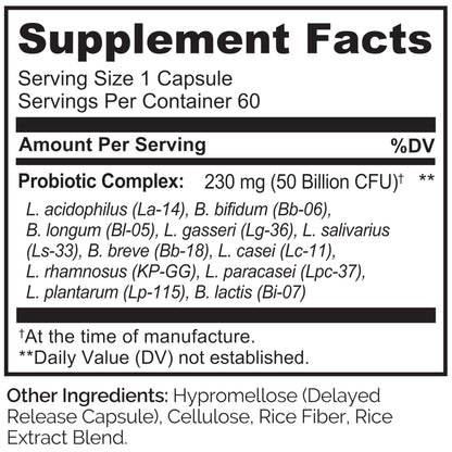 NATURELO Probiotics for Digestive Health - 50 Billion CFU, 11 Strains, Daily Use Supplement - Boosts Immune System, Delayed Release, NATURELO