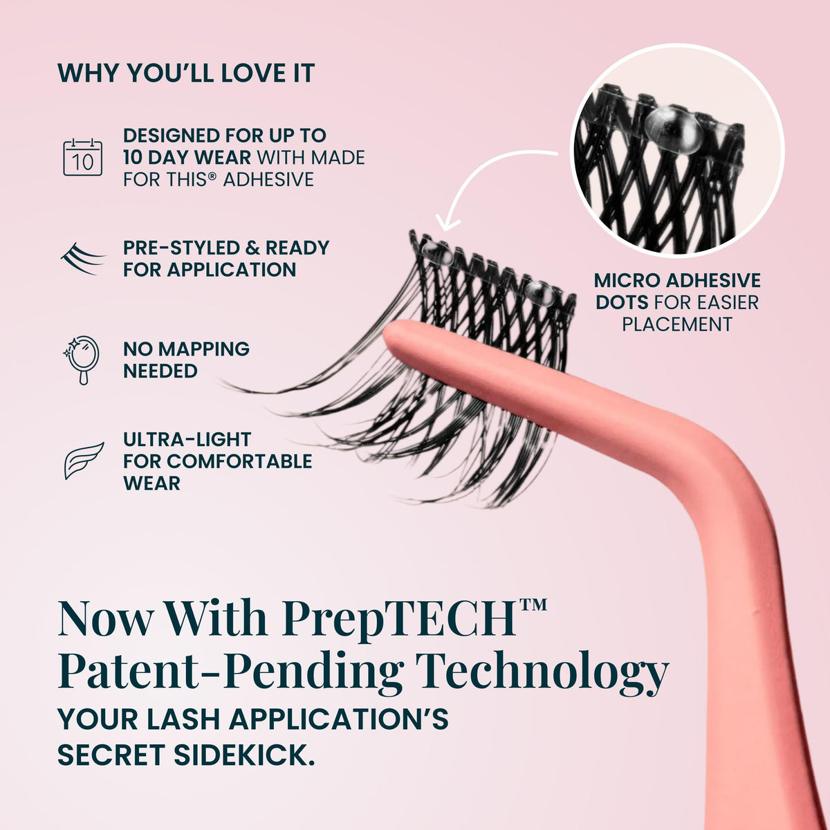 FlutterHabit The Sweetheart prepTECH Classic 6 Pair Underlash Extensions, 11–13mm Natural Curl Lash Clusters, Under Lash Eyelashes Home Application, Medium Volume Doll Eye, Adhesive Required FlutterHabit