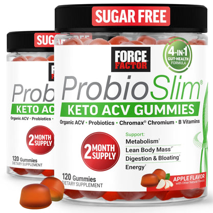 Force Factor ProbioSlim Apple Cider Vinegar Gummies, Keto ACV Gummies with LactoSpore Probiotics & Prebiotics to Support Digestion, Metabolism & Immune Health, Force Factor