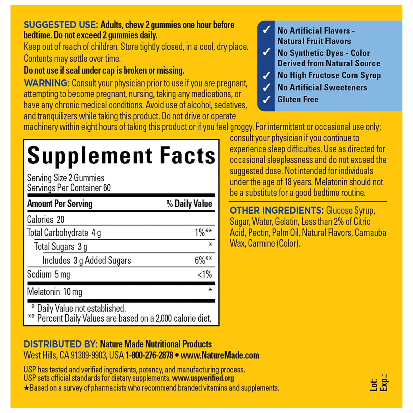 Nature Made Melatonin 10 mg per serving Gummies, Sleep Gummies for Adults Maximum Strength Dosage, 100% Drug Free Sleep Aid Nature Made