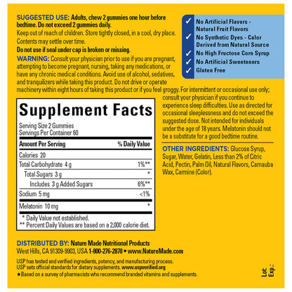 Nature Made Melatonin 10 mg per serving Gummies, Sleep Gummies for Adults Maximum Strength Dosage, 100% Drug Free Sleep Aid Nature Made