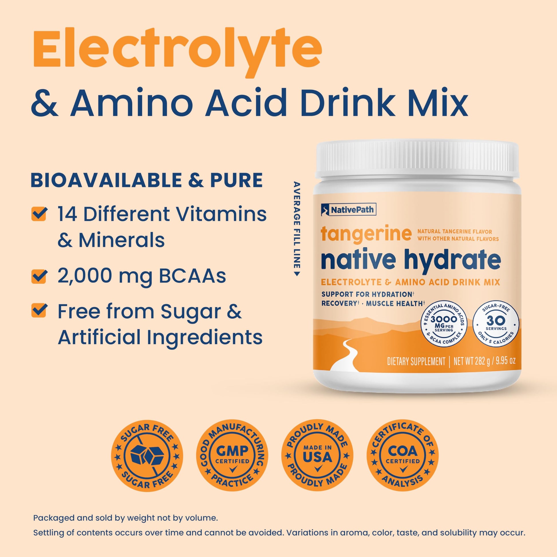 NativePath Hydrate, Zero Sugar, Electrolytes Powder with BCAAs, Tangerine Hydration, Keto & Paleo Friendly, 30 Servings NativePath buy australia supplements