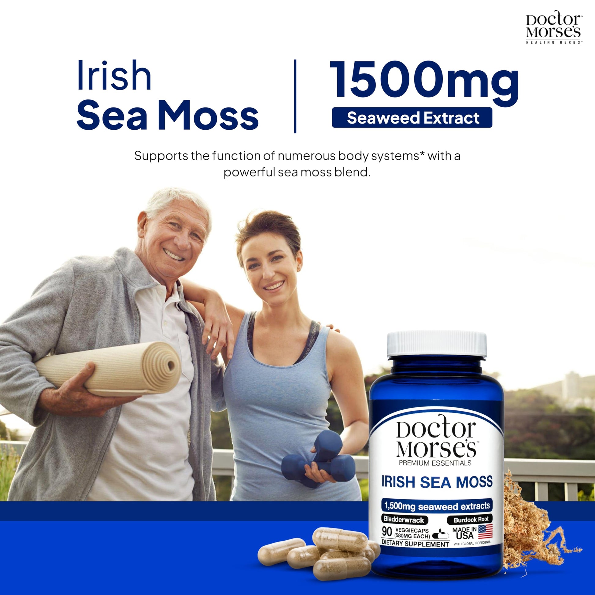 Irish Sea Moss Advanced Supplement Capsules 1500mg, Ultra Potent Seamoss Advanced with Bladderwrack & Burdock Root, Made in FDA-Registered, NSF-Certified Facility, Overall Health Support, 90 Capsules Doctor Morse's buy australia supplements