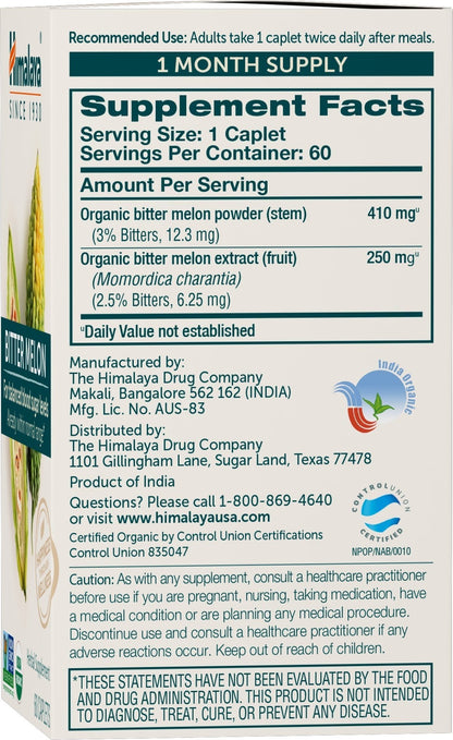 Himalaya Organic Bitter Melon - Herbal Glucose Metabolism Support - USDA Organic, Non-GMO, Vegan, Gluten Free Himalaya
