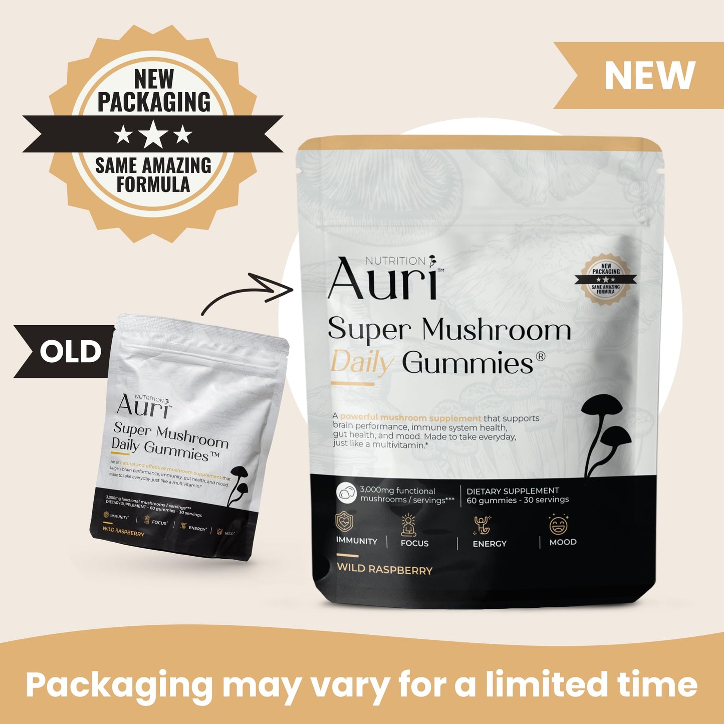 Auri Nutrition Super Mushroom Daily Gummies – All-in-One Functional Gummy with 12 Mushroom Blend Including Lion’s Mane Auri