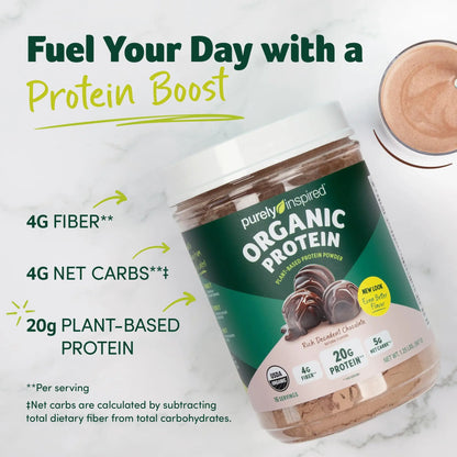 Purely Inspired Plant-Based Protein Powder for Men & Women, Rich Decadent Chocolate (16 Servings) - Vegan & Organic - 20g of Pea Protein Powder for Smoothies & Shakes Purely Inspired