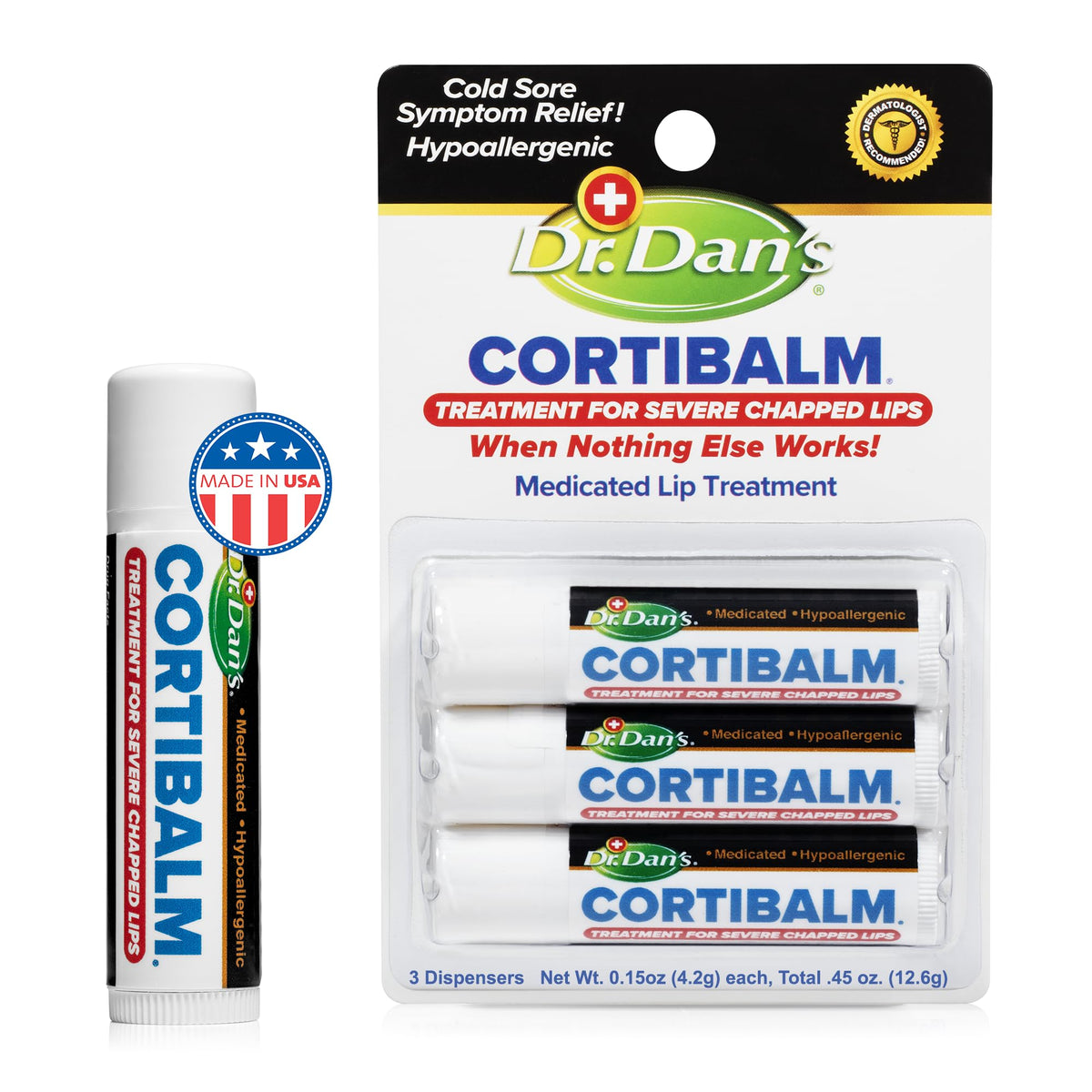 Dr. Dan's Cortibalm 3-Pack 1% Hydrocortisone Lip Balm for Dry Cracked Lips Dr. Dan's
