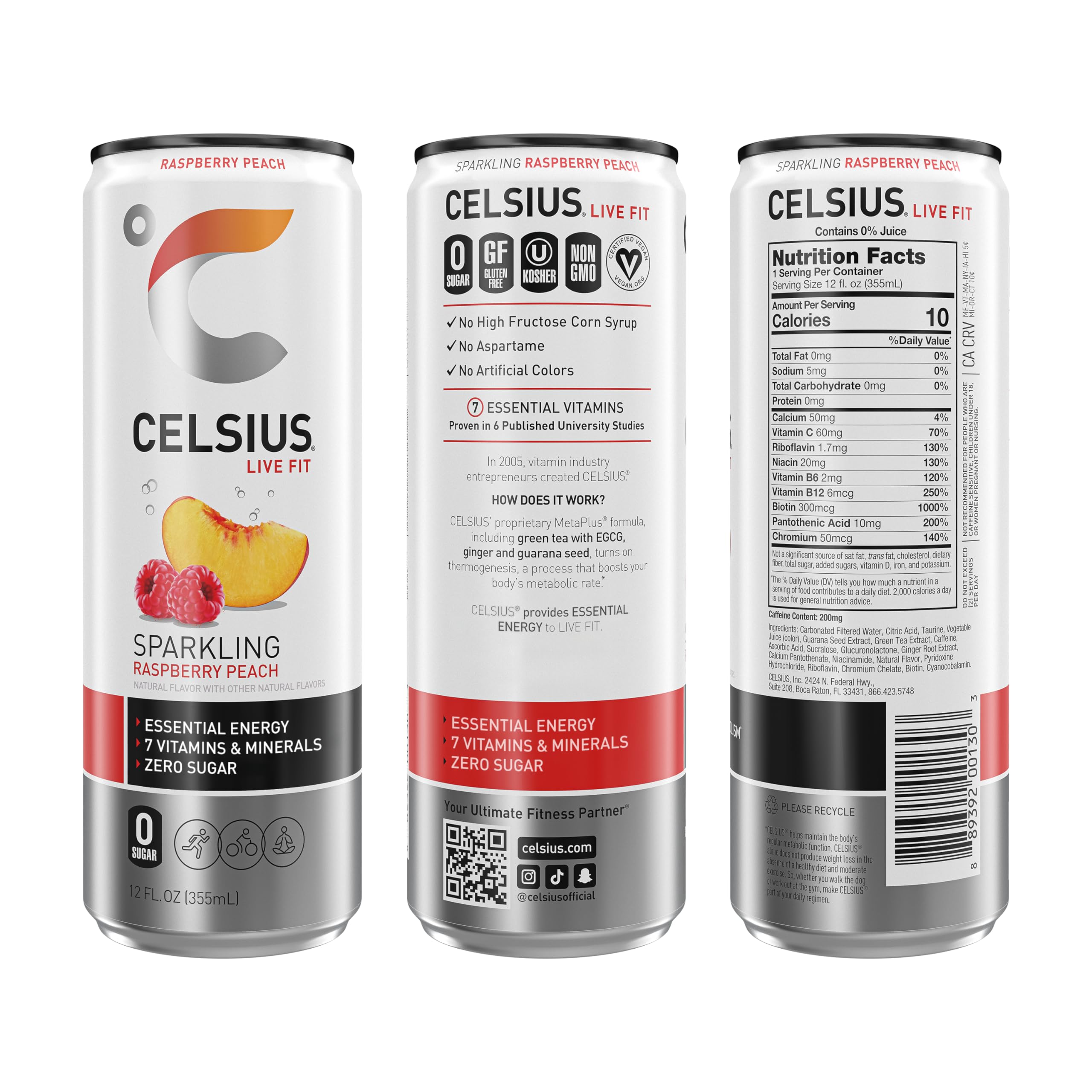 CELSIUS Sparkling Raspberry Peach, Functional Essential Energy Drink 12 Fl Oz (Pack of 12) CELSIUS buy australia supplements