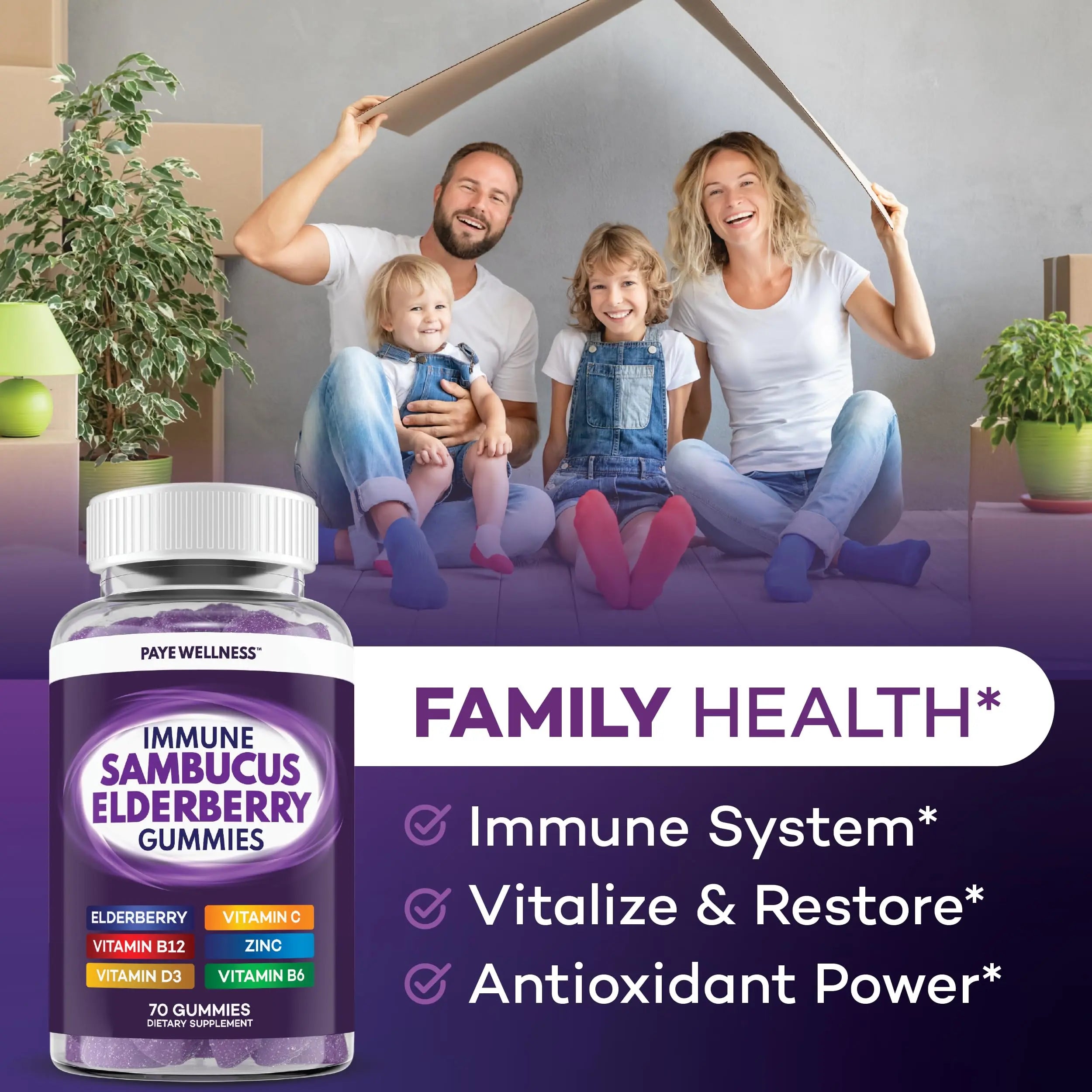Elderberry Gummies Immune Support, Daily Support for Kids and Adults*, with Sambucus Elderberry, Zinc, Vitamin C, D3, B6, B12, Plus PAYÉ buy australia supplements