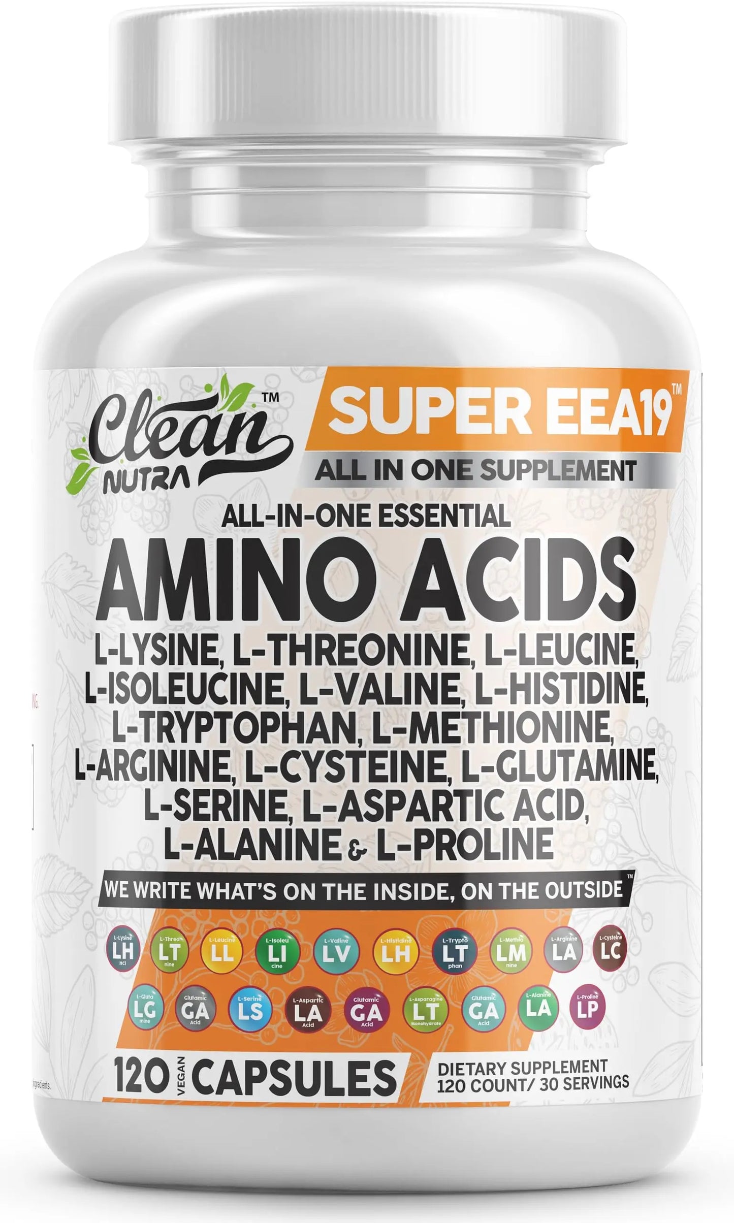 Clean Nutraceuticals Amino Acids Supplement L-Lysine, L-Threonine, L-Leucine, Isoleucine, Valine, L-Histidine, L-Tryptophan, L-Methionine, L-Arginine, L-Cysteine, Clean Nutraceuticals